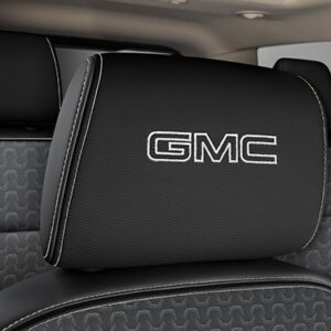Vinyl Headrest in Jet Black with Embroidered GMC Script in Light Gray Stitching