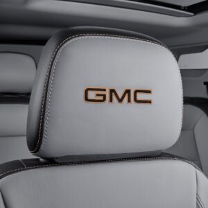 Vinyl Headrest in Medium Ash Gray with Embroidered GMC Script in Medium Gray Stitching
