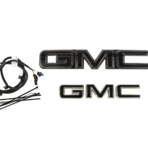 Front Illuminated and Rear Non-Illuminated GMC Emblems in Black